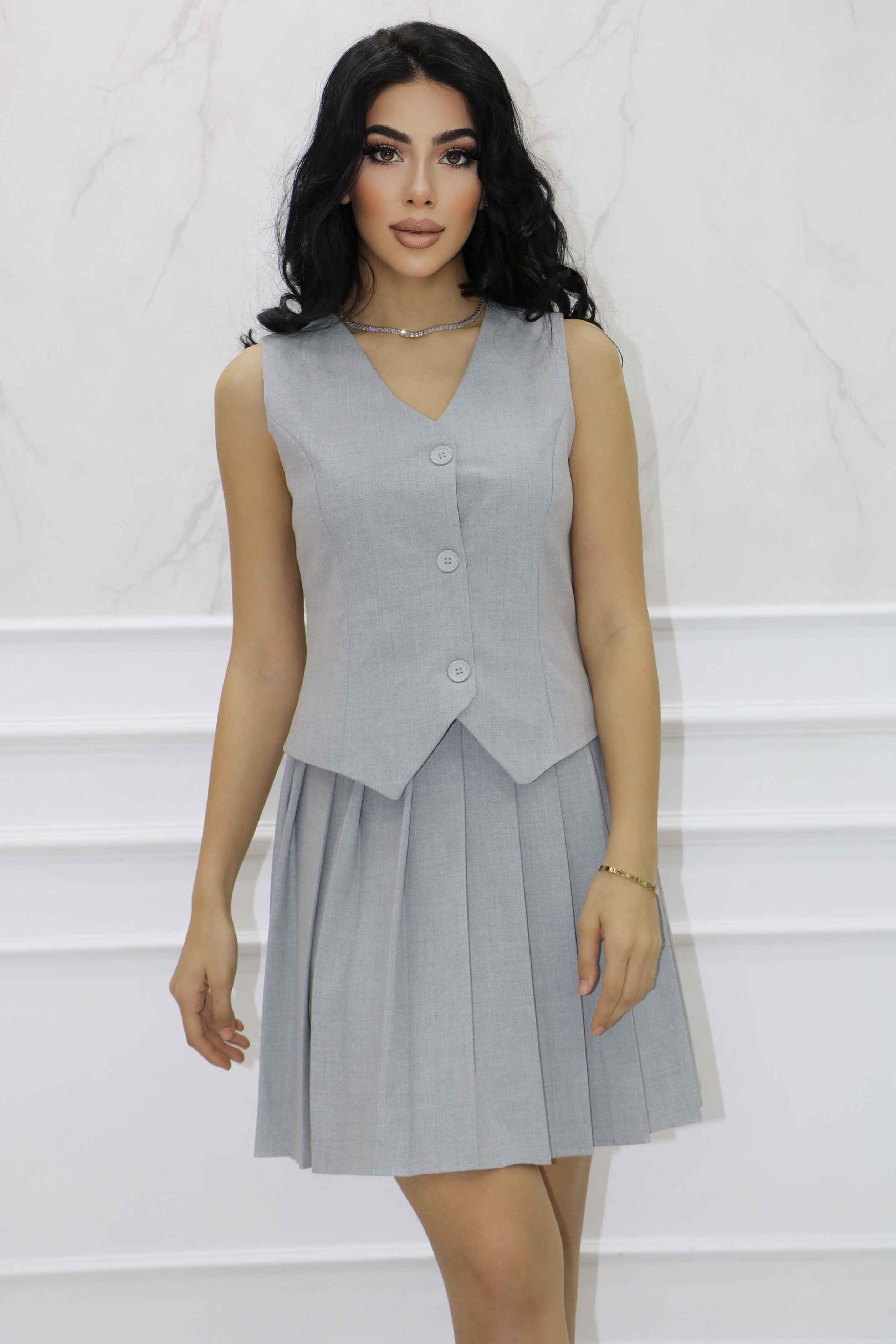 2108 - Poliviskon Tasarım Bluz Mini Etek Tasarım Alt Üst Takım Elbise