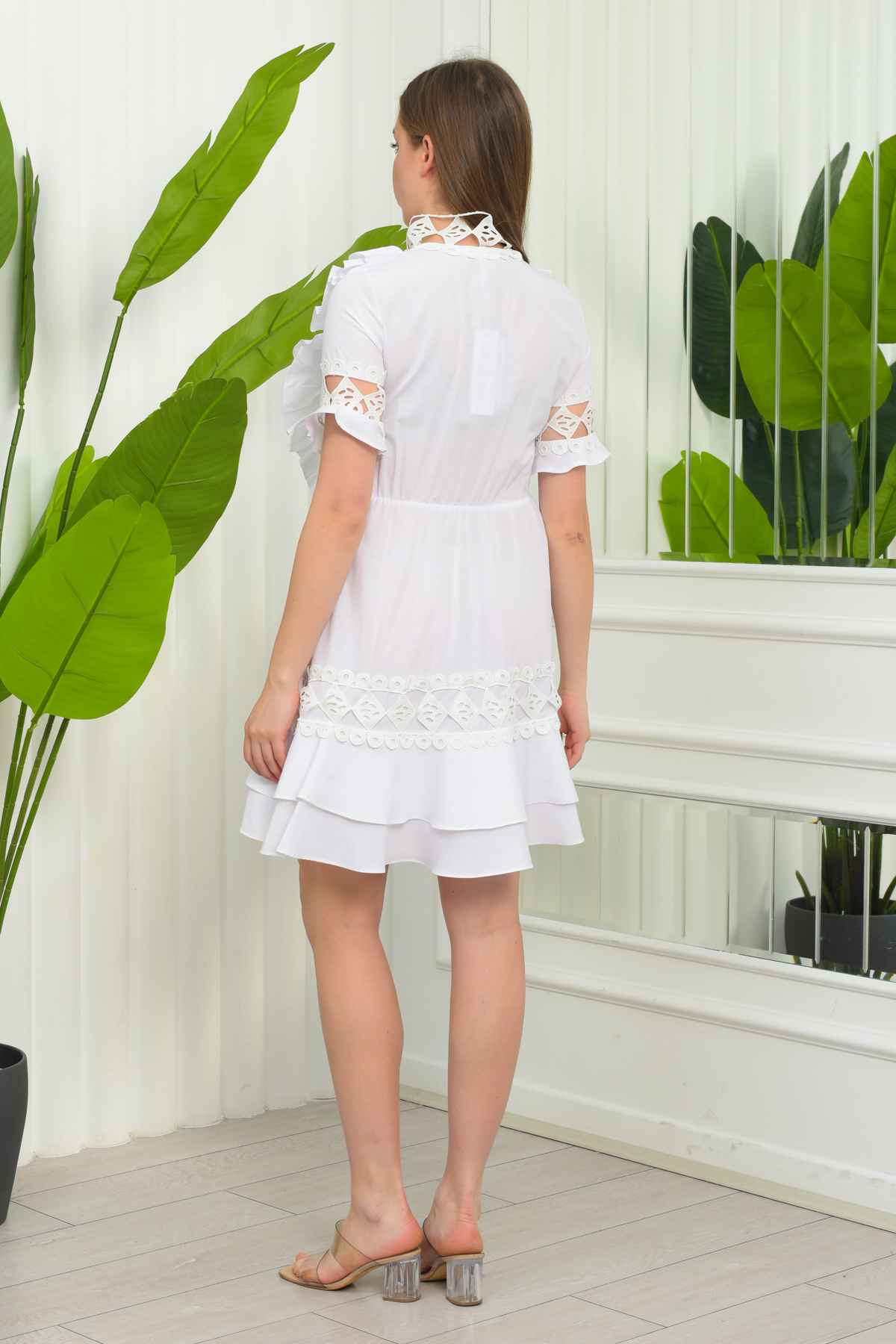 2128 - Terikoton Tasarım Dantel Aksesuarlı Gümlük Elbise