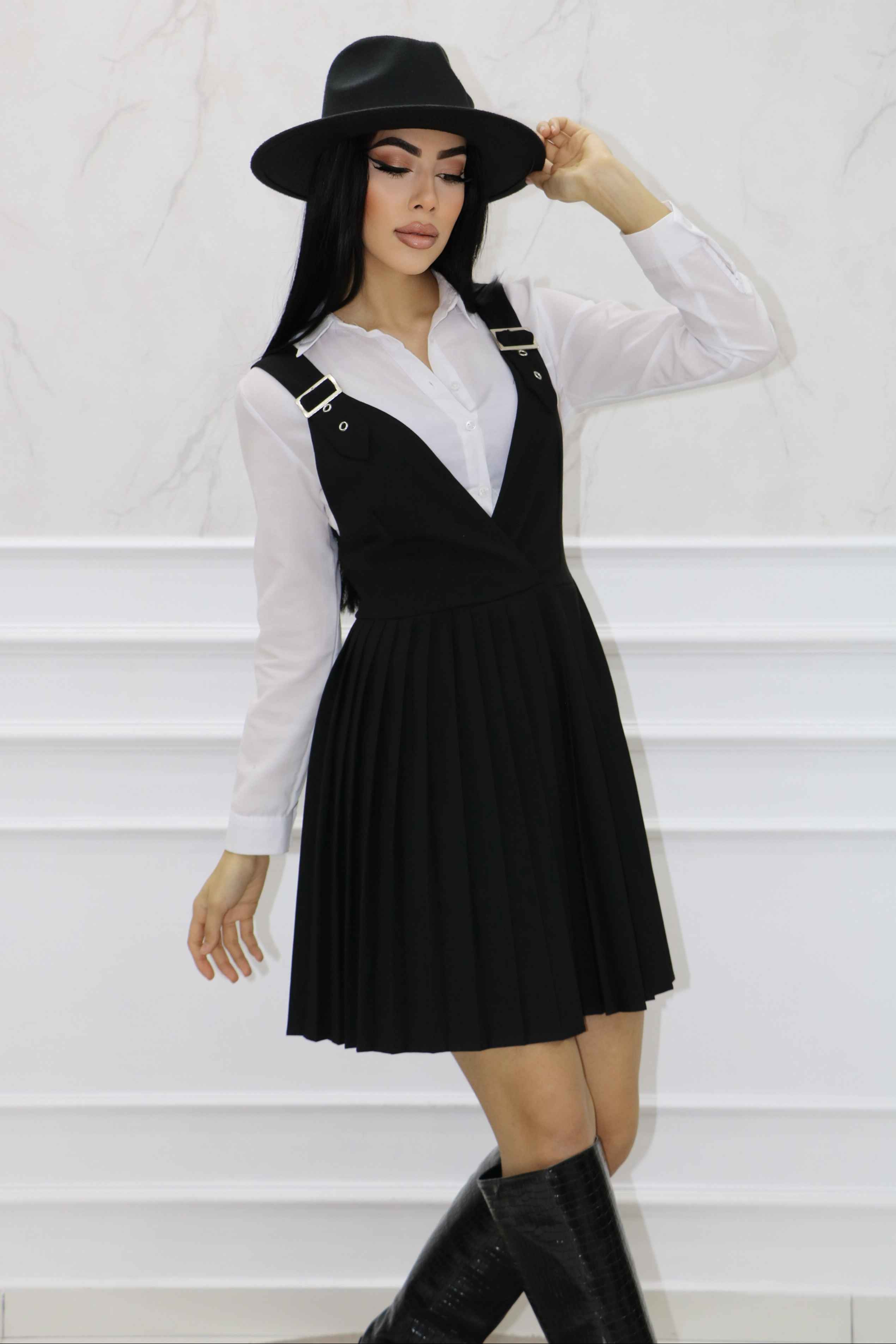 2152 - Poliviskon Tasarım Akılı Eteği Pileli Günlük Elbise